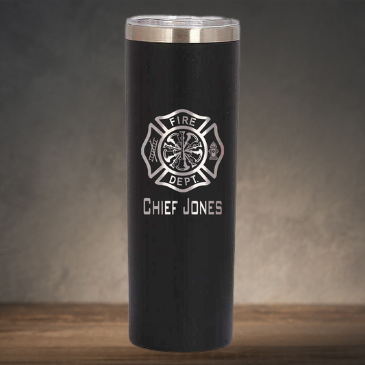 Personalized Firefighter Chief Skinny Tumbler - Laser Engraved