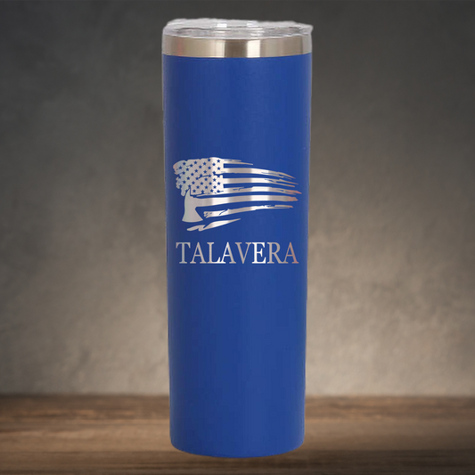 20oz Skinny Personalized Laser Engraved Tumbler for Firefighter Distressed American Flag with Axe