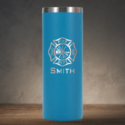 Personalized Firefighter Maltese Cross Skinny Tumbler - Laser Engraved