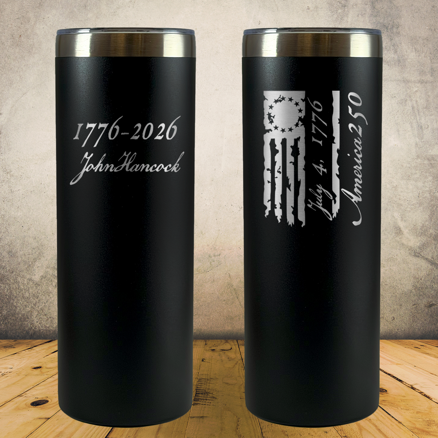 Personalized Laser Engraved Tumbler 20oz Skinny 1776–2026 USA 250th Anniversary