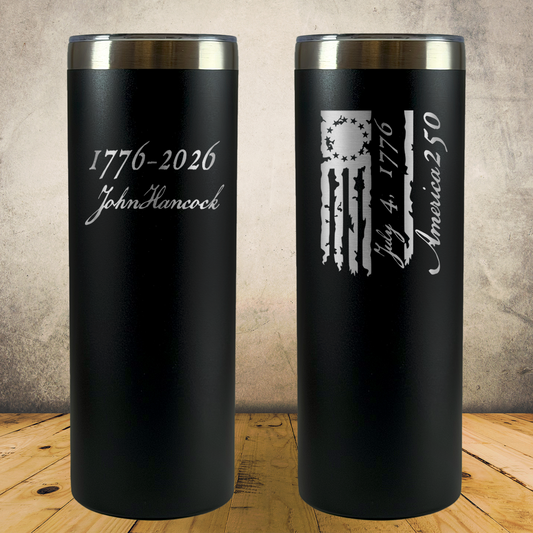 Personalized Laser Engraved Tumbler 20oz Skinny 1776–2026 USA 250th Anniversary