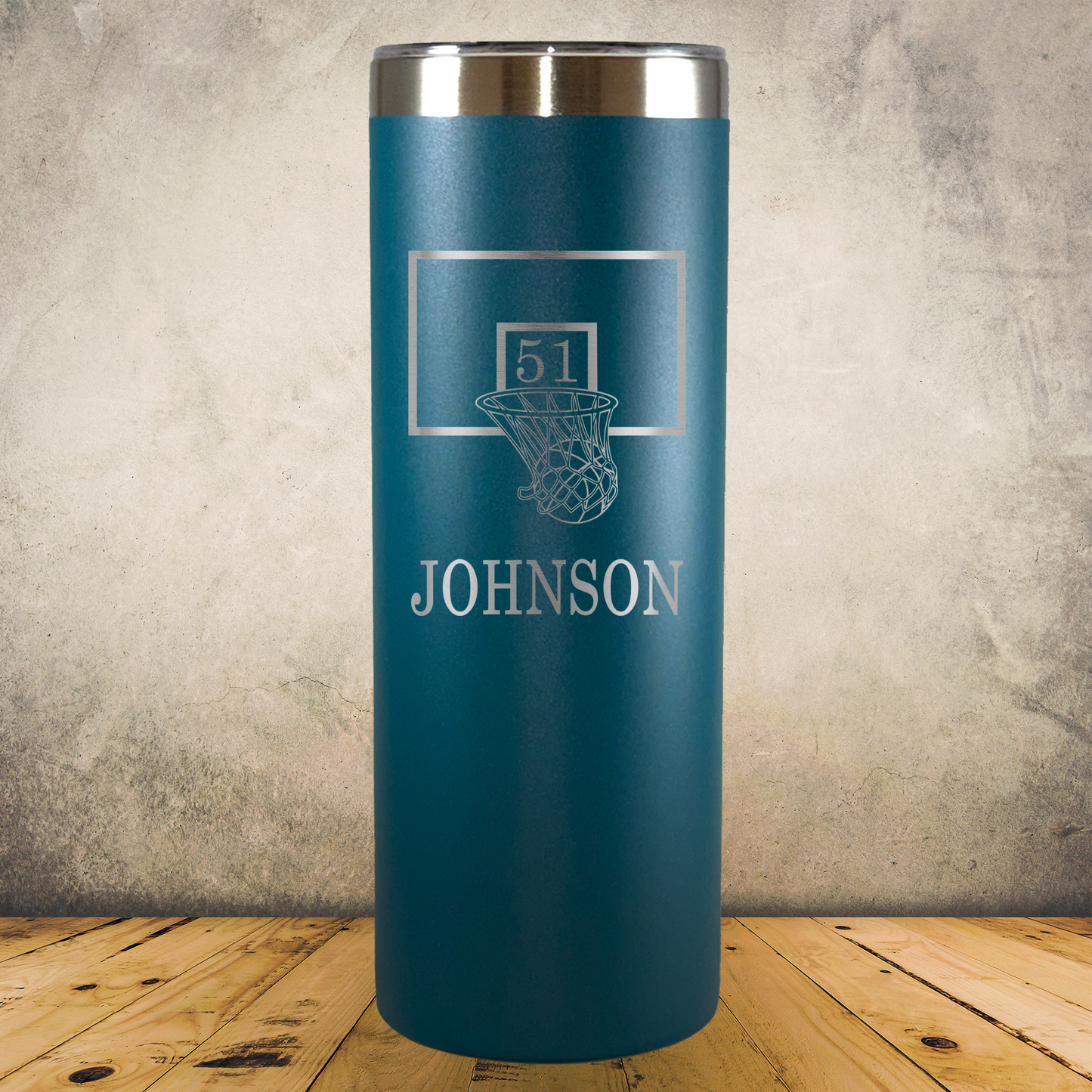 Personalized Laser Engraved Tumbler 20oz Skinny Basketball Backboard Gift for Players, Coaches & Fans