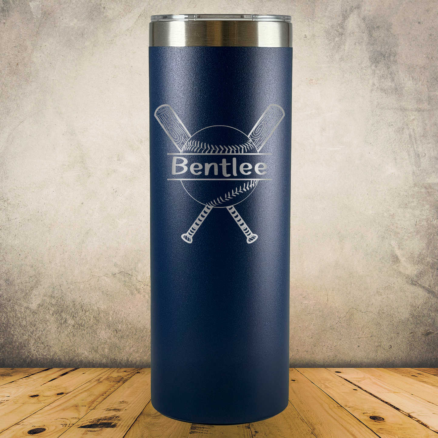 Personalized Laser Engraved Tumbler 20oz Skinny Baseball with Bat Gift for Players, Coaches & Fans