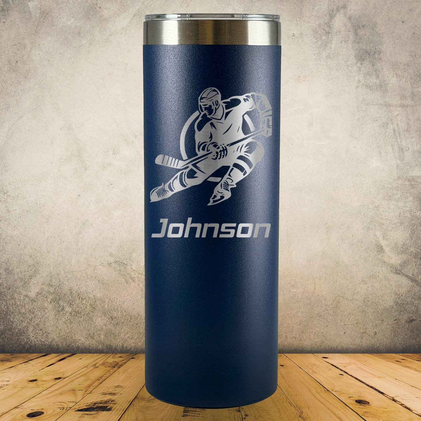 Personalized Laser Engraved Tumbler 20oz Skinny for Hockey Player, Coaches & Fans