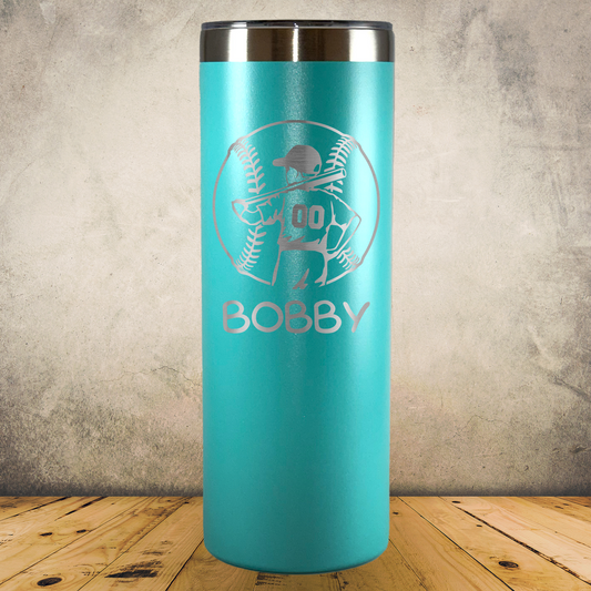 20oz Skinny Personalized Laser Engraved Tumbler Pee Wee Baseball Gift for Players, Coaches & Fans