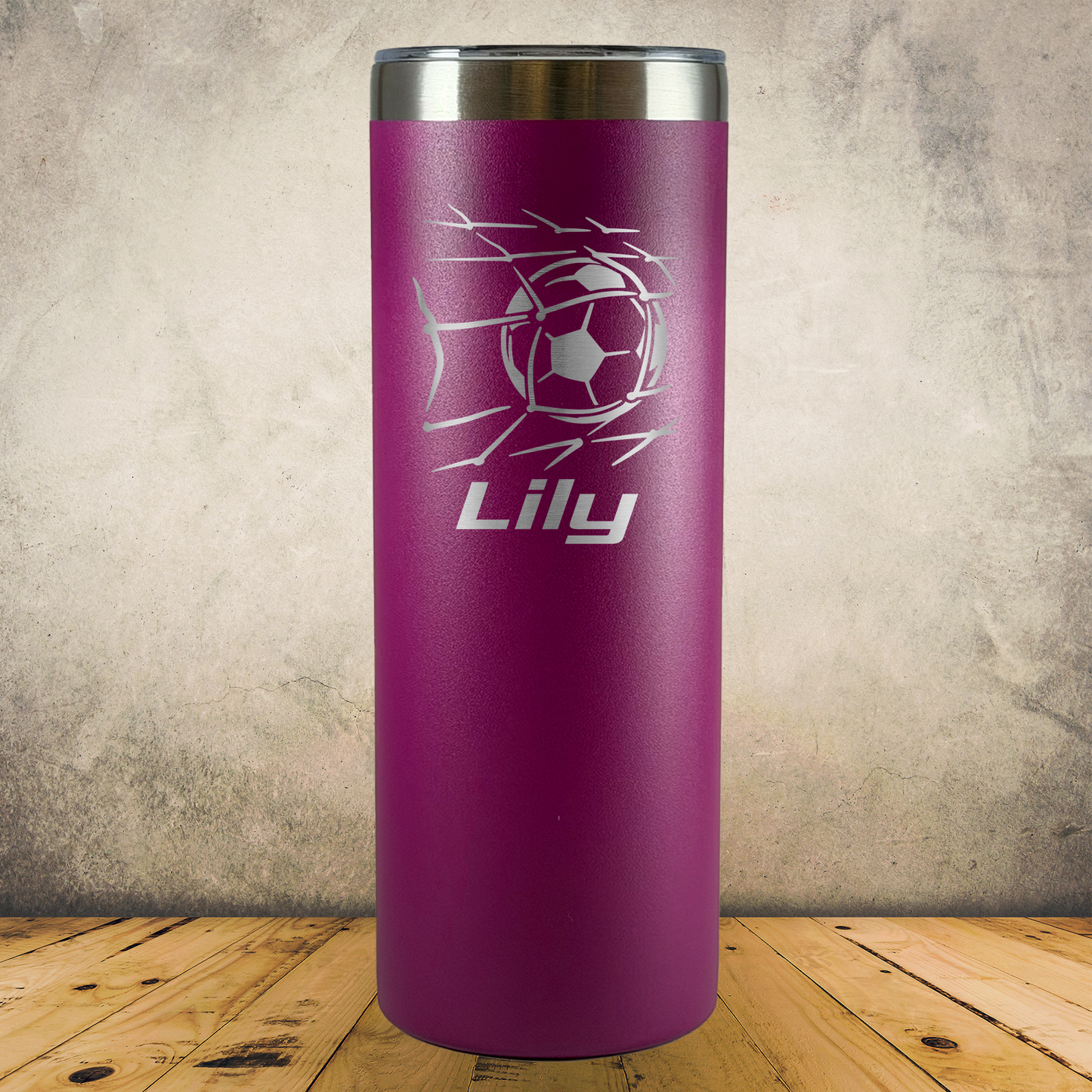 Personalized Laser Engraved Tumbler 20oz Skinny Soccer Ball in Net Gift for Players, Coaches & Fans
