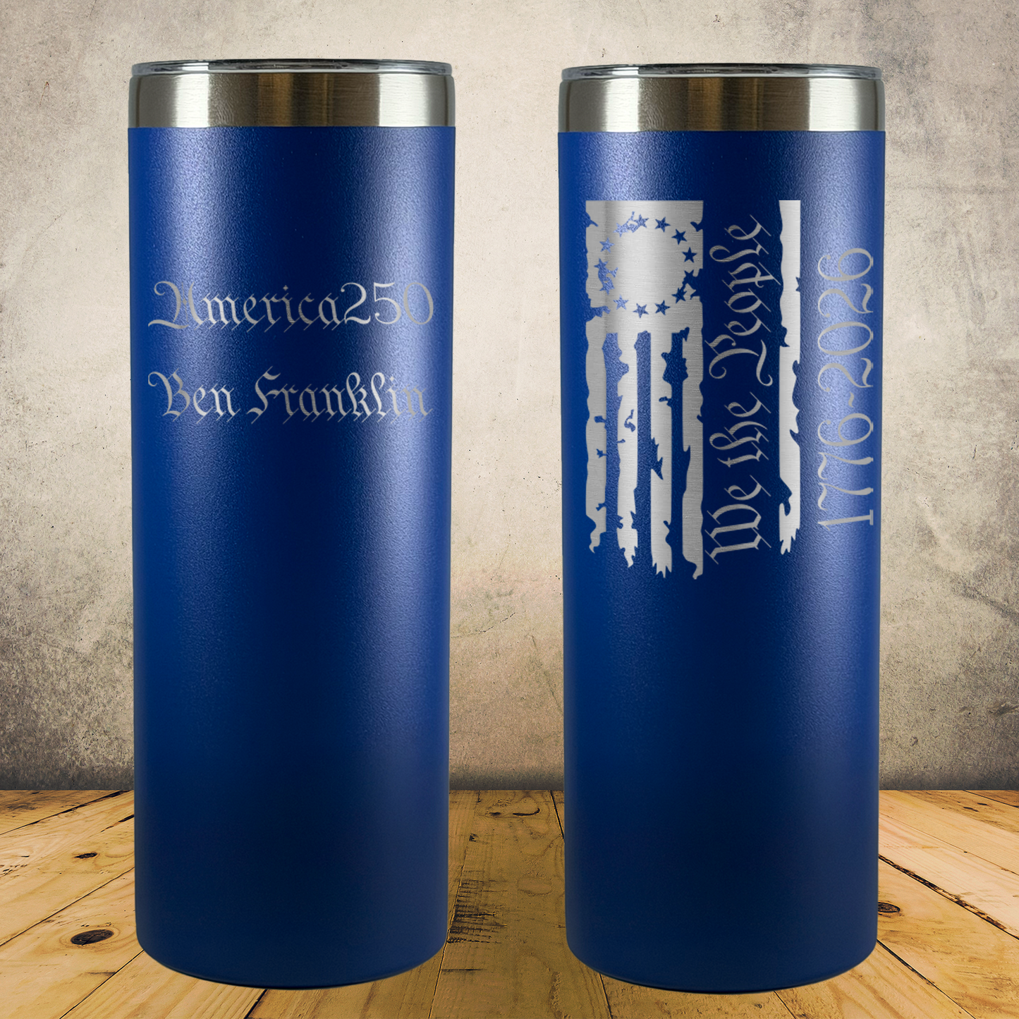 Personalized Laser Engraved Tumbler 20oz Skinny 1776–2026 USA We The People