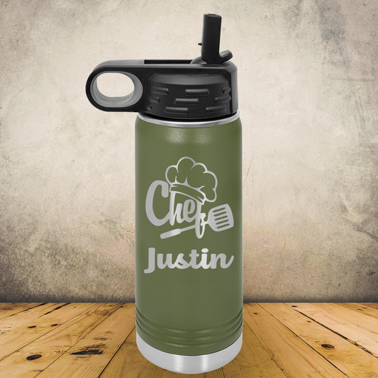 Personalized Chef Water Bottle 20/32oz Custom Laser Engraved Tumbler