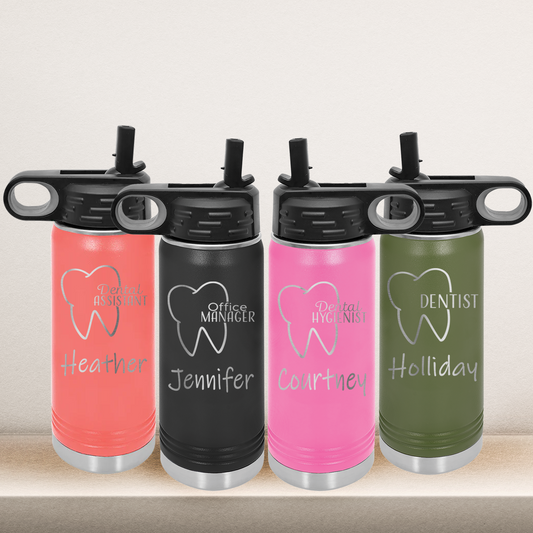 Personalized Dentist Water Bottle, Custom Laser Engraved 20oz or 32oz Stainless Steel Tumbler (Copy) (Copy)