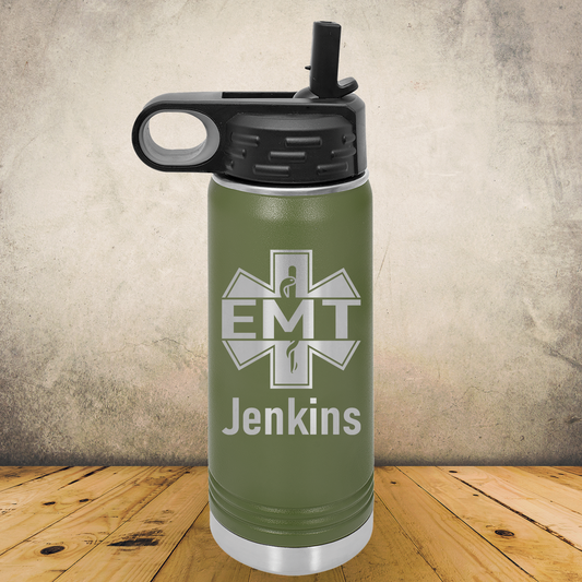Personalized EMT Water Bottle 20oz or 32oz Custom Paramedic & EMS Tumbler, Laser Engraved Stainless Steel Travel Mug, First Responder Cup