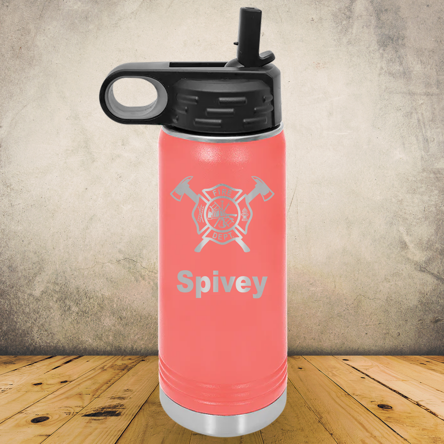 Personalized Laser Engraved Water Bottle 20/32oz for Firefighter Maltese Cross with Axe