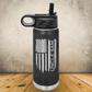 Personalized Tattered American Flag Bottle 20oz or 32oz Stainless Steel Tumbler, Custom Laser Engraved Patriotic USA Cup