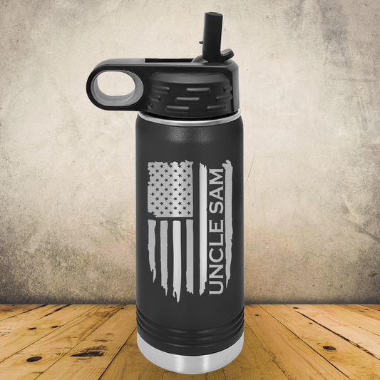Personalized Tattered American Flag Bottle 20oz or 32oz Stainless Steel Tumbler, Custom Laser Engraved Patriotic USA Cup