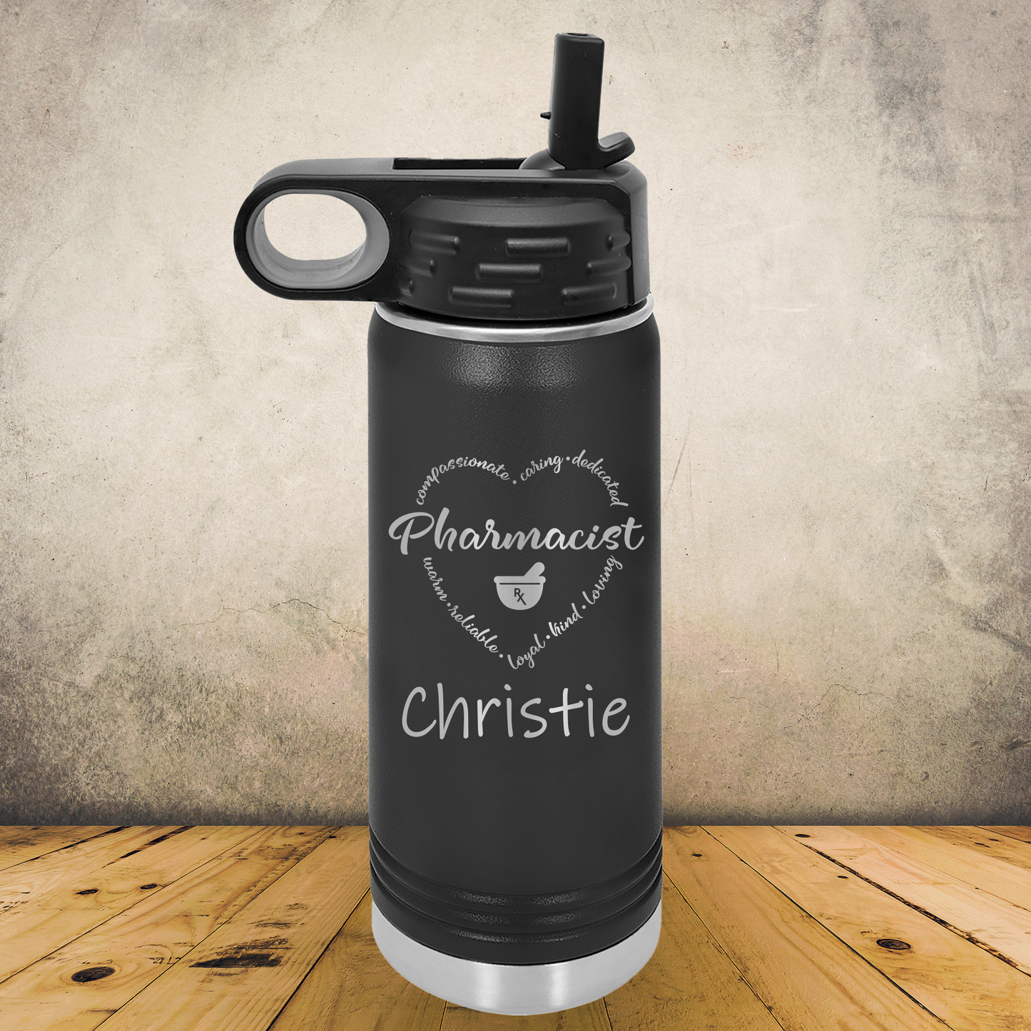 Personalized Pharmacist Water Bottle 20oz or 32oz Stainless Steel Tumbler, Custom Laser Engraved Pharmacy Gift, Pharmacist Appreciation Gift, Custom Insulated Travel Mug for RPh, Pharmacy Technician