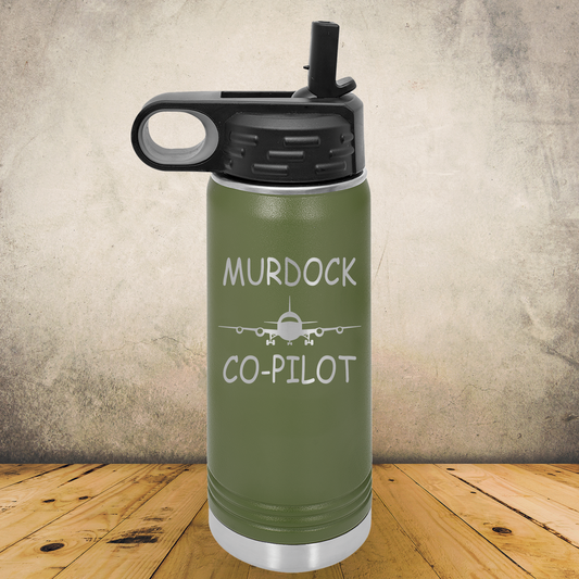 Personalized Co-Pilot Water Bottle, 20oz or 32oz Stainless Steel Laser Engraved Travel Tumbler, Custom Aviation Gift for Pilot