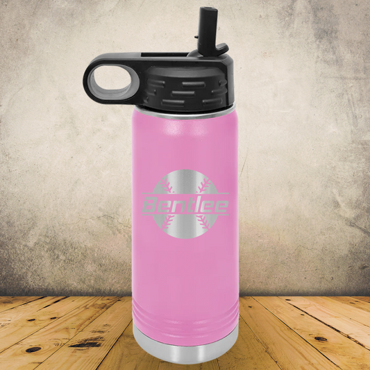 Personalized Baseball Split Monogram Water Bottle - Laser Engraved