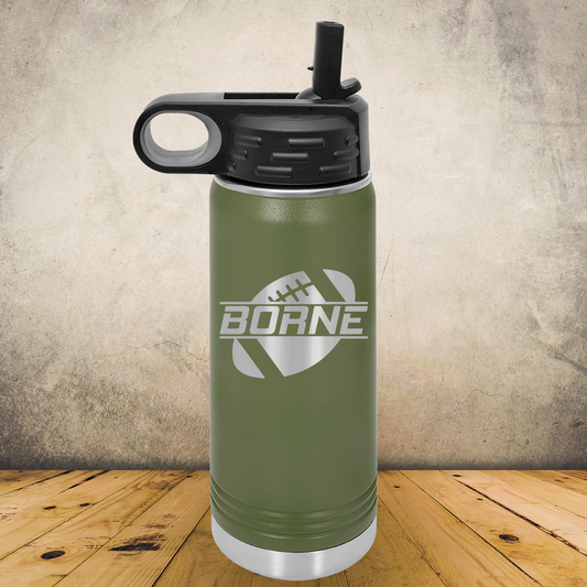 Personalized Football Split Monogram Water Bottle - Laser Engraved