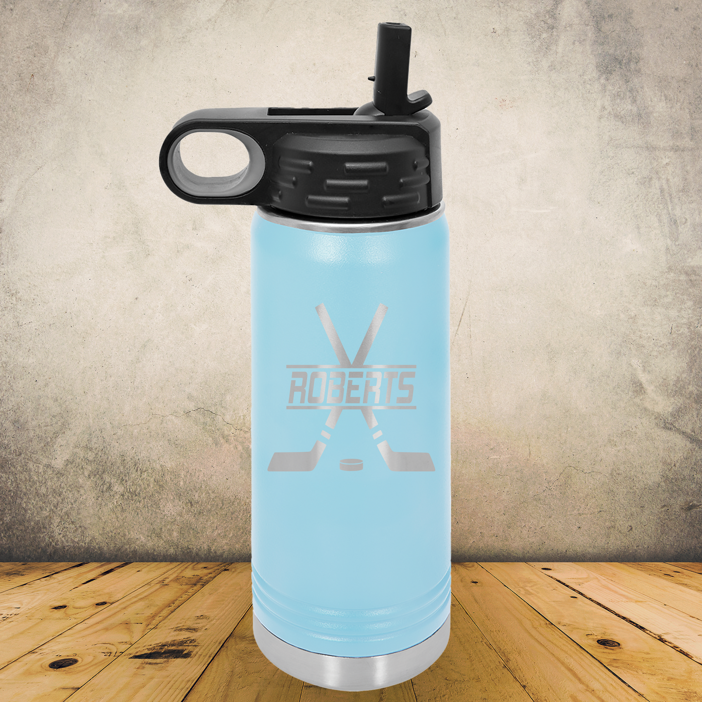 Personalized Hockey Split Monogram Water Bottle - Laser Engraved