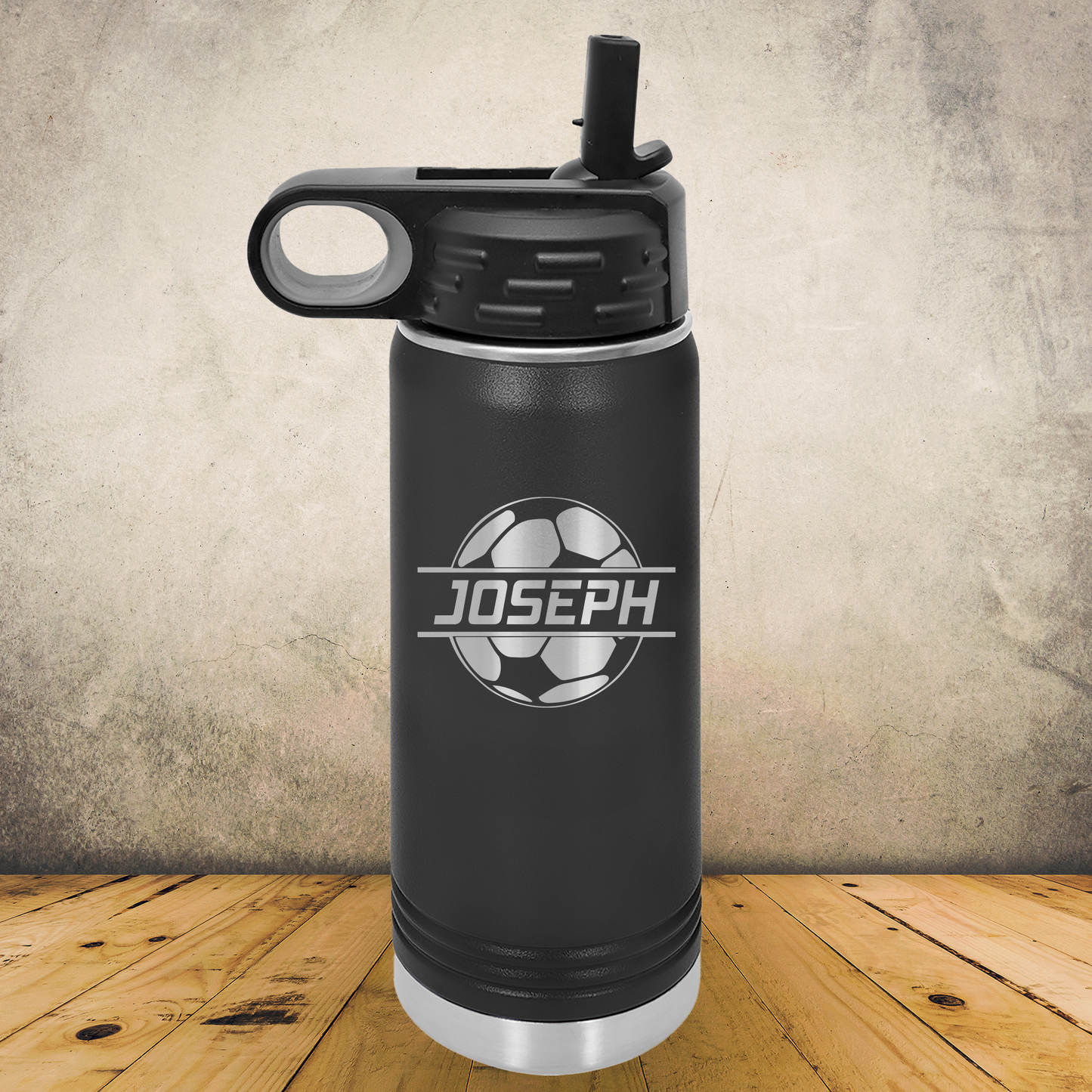 Personalized Soccer Split Monogram Water Bottle - Laser Engraved