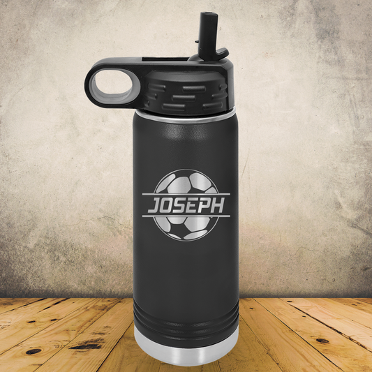 Personalized Soccer Split Monogram Water Bottle - Laser Engraved