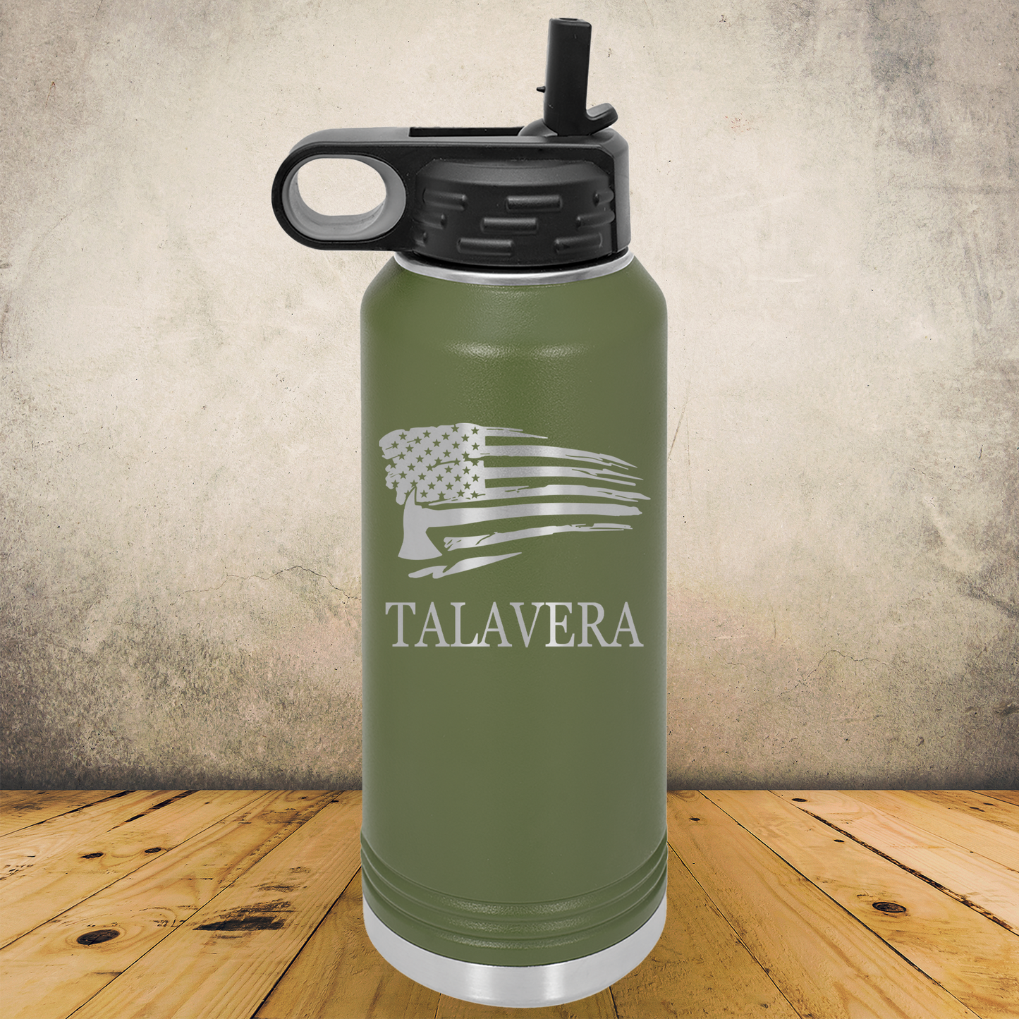 Personalized Laser Engraved Water Bottle 20/32oz for Firefighter Distressed American Flag with Axe