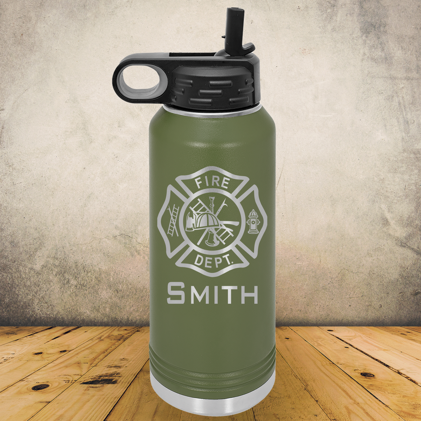 Personalized Laser Engraved Water Bottle 20/32oz for Firefighter Maltese Cross