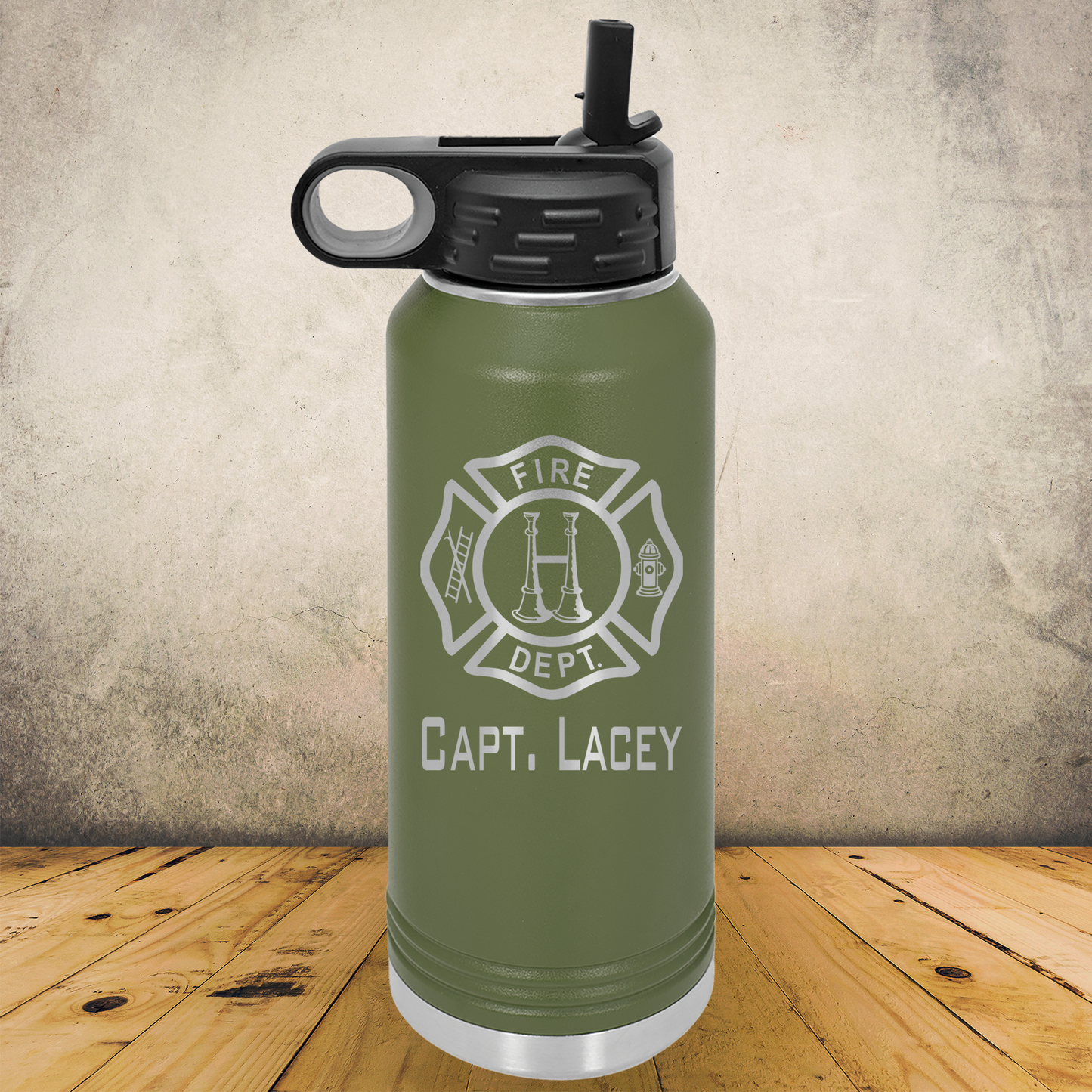 Personalized Laser Engraved Water Bottle 20/32oz for Firefighter Captain