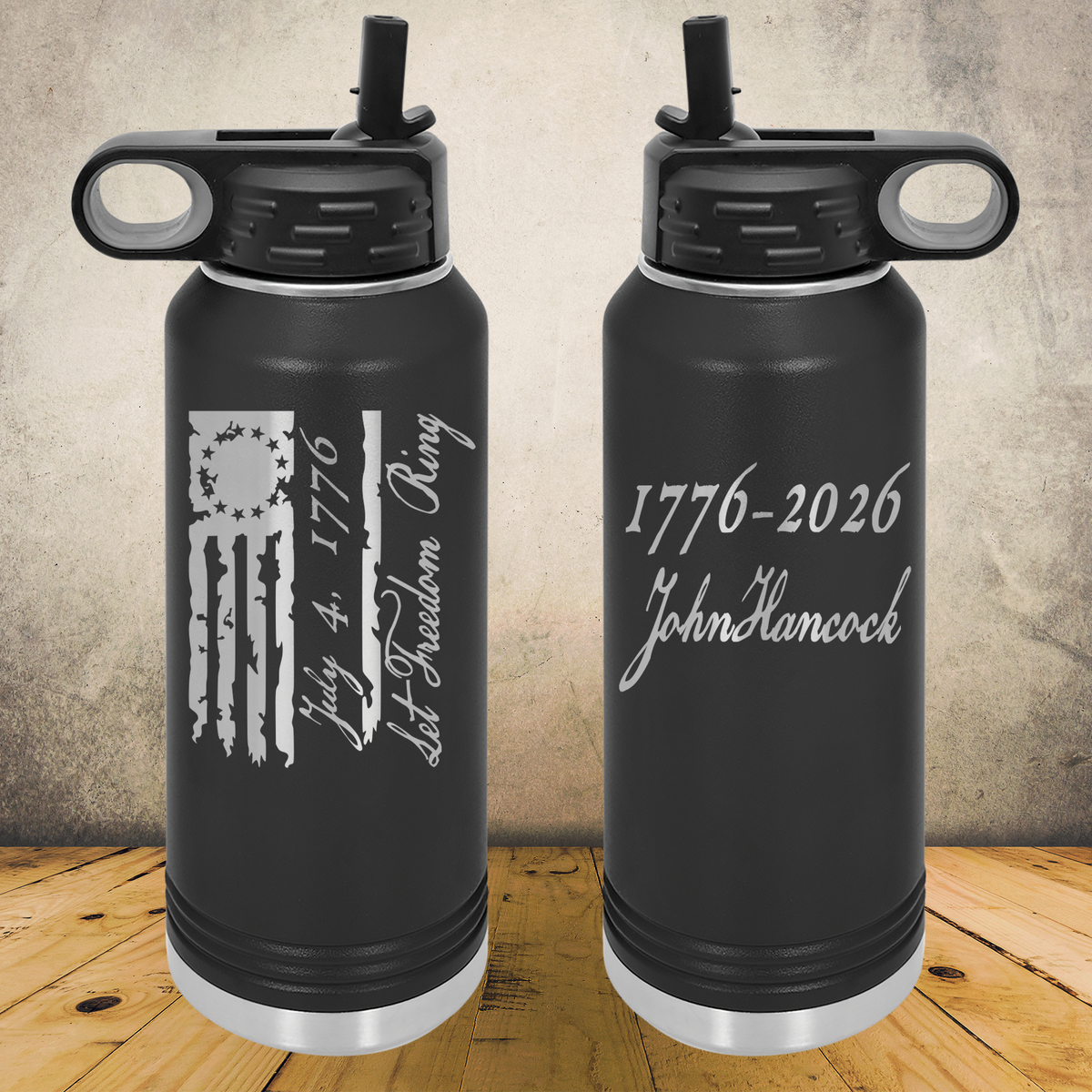 Personalized Laser Engraved Water Bottle 20/32oz 1776–2026 USA 250th Anniversary