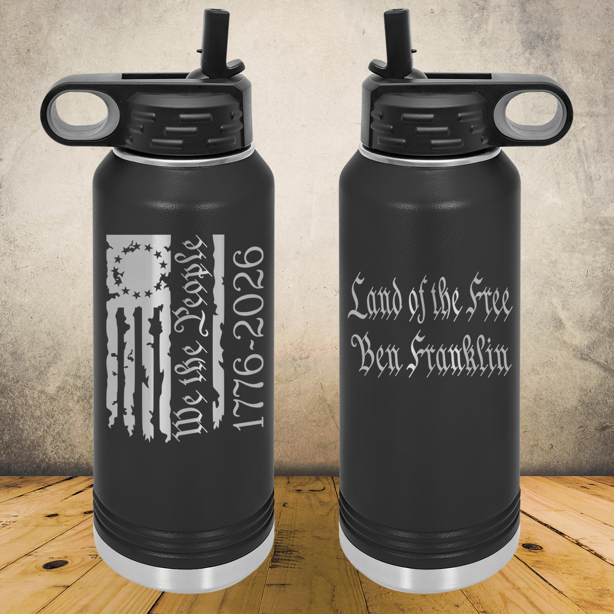 Personalized Laser Engraved Water Bottle 20/32oz 1776–2026 USA We The People