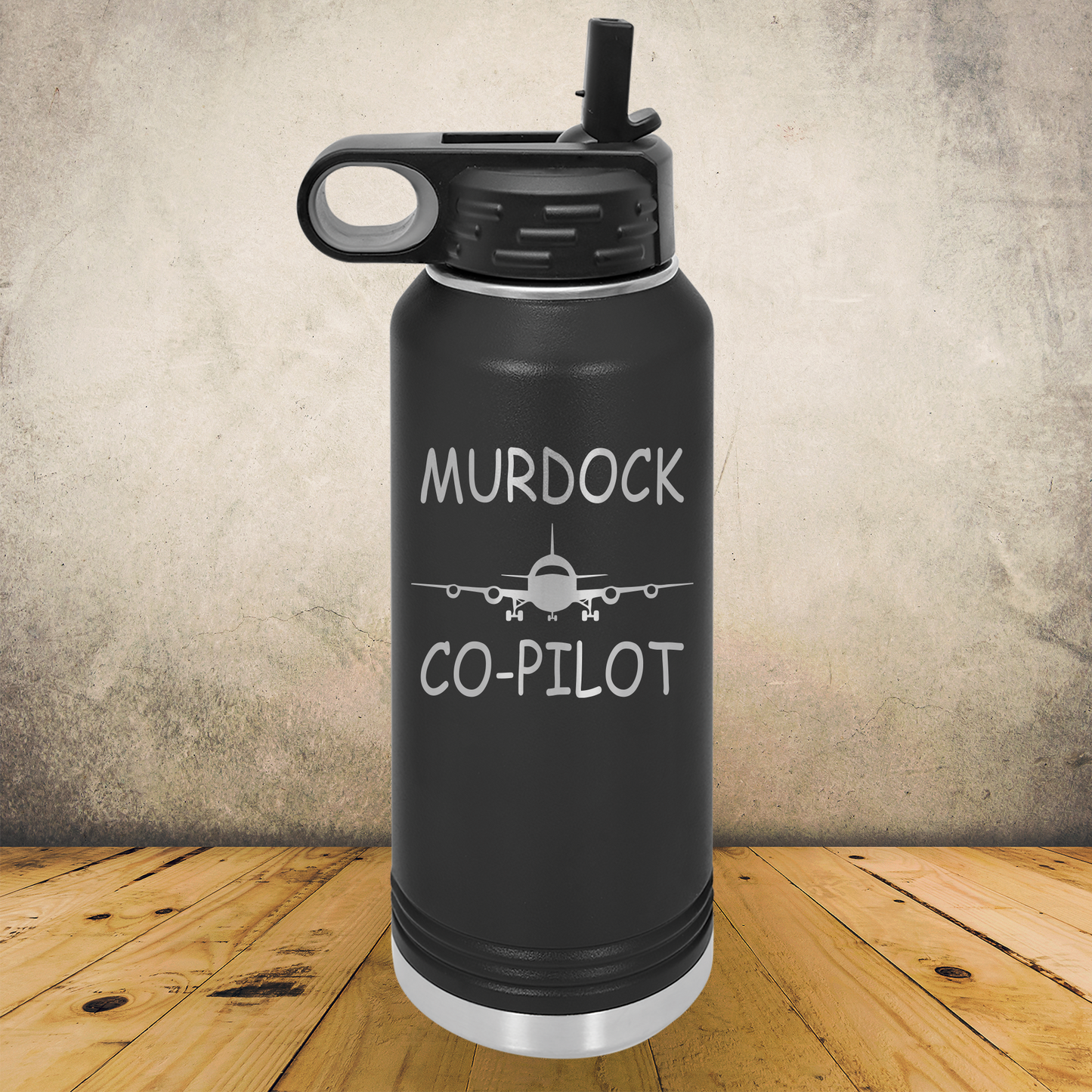 Personalized Co-Pilot Water Bottle, 20oz or 32oz Stainless Steel Laser Engraved Travel Tumbler, Custom Aviation Gift for Pilot