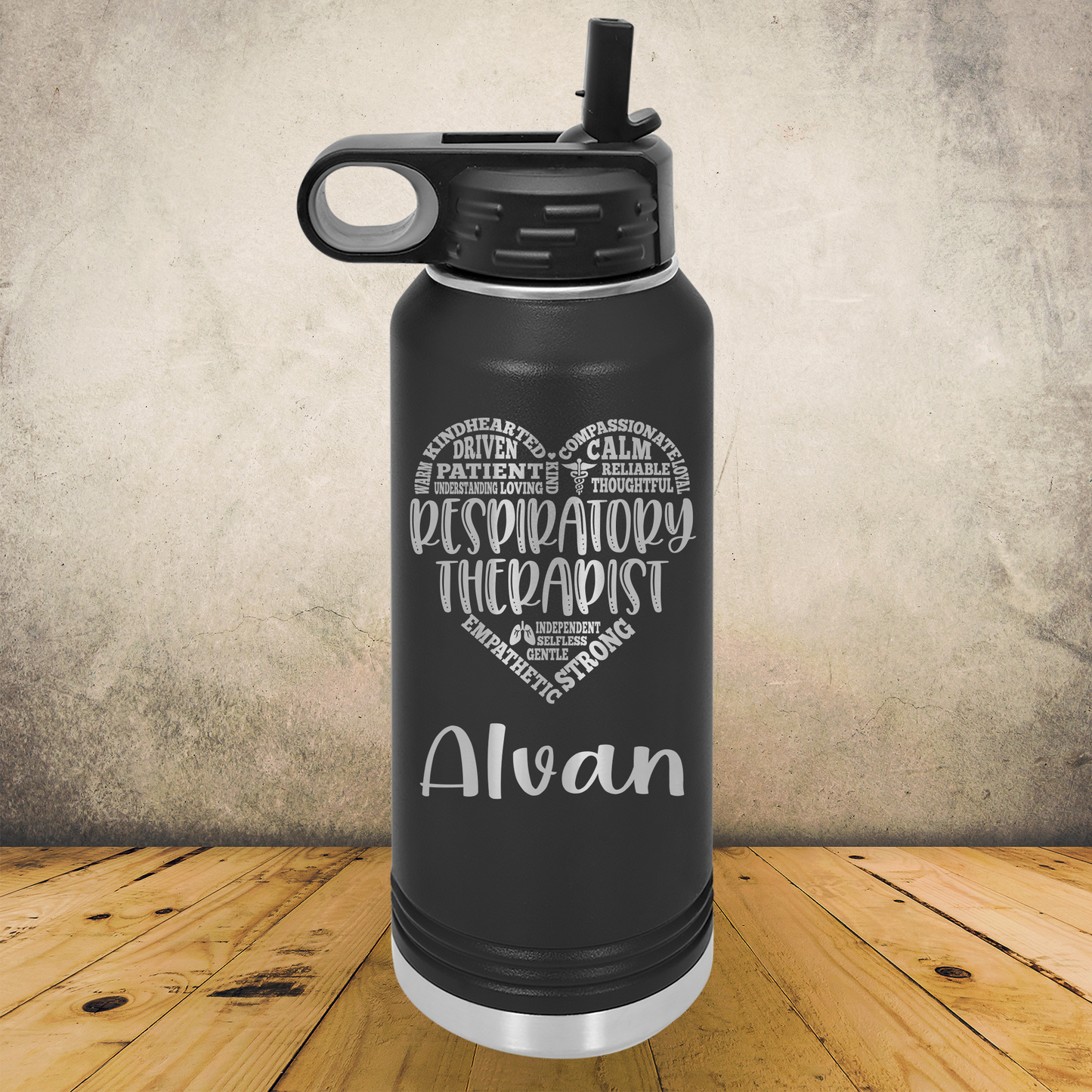 Personalized Respiratory Therapist Water Bottle 20/32oz Custom Laser Engraved Tumbler