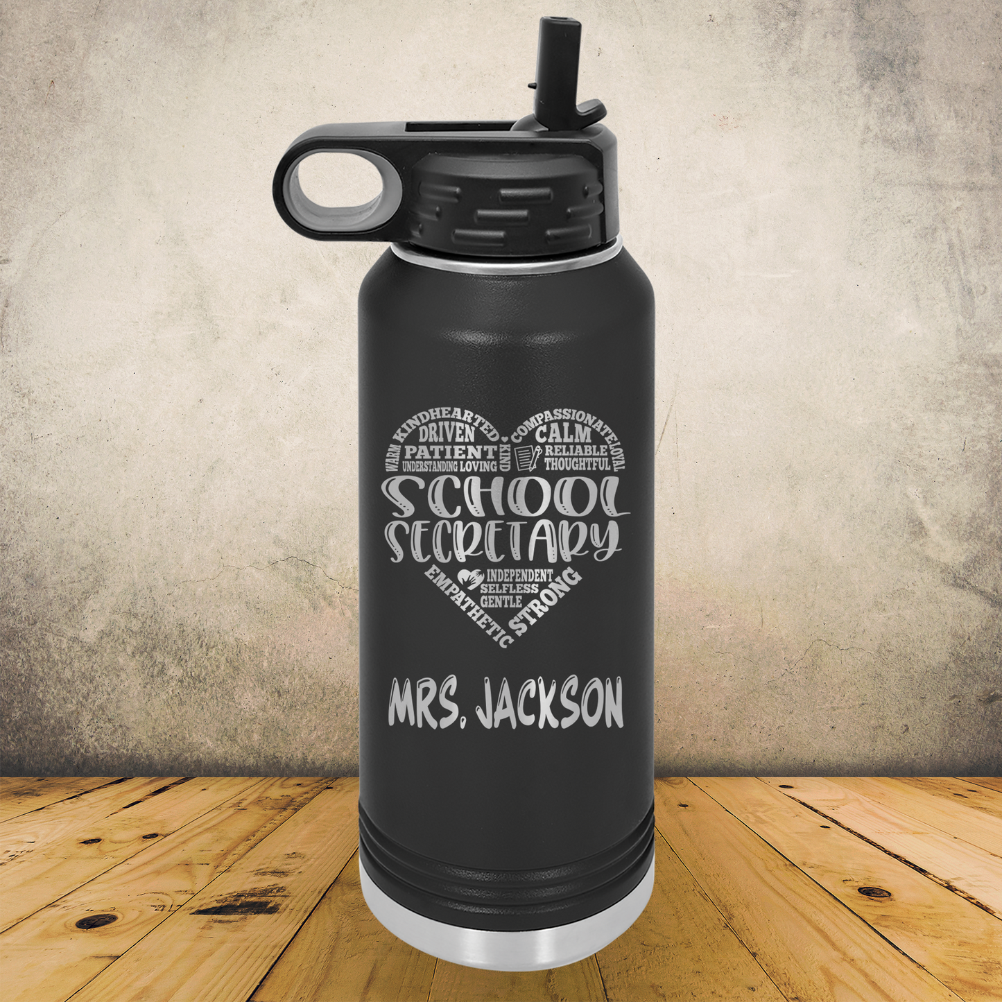 Personalized Laser Engraved Water Bottle 20/32oz for School Office Clerical, Secretary Appreciation Gift, Administrative Assistant Present, Office Managers, End of School Year Gift