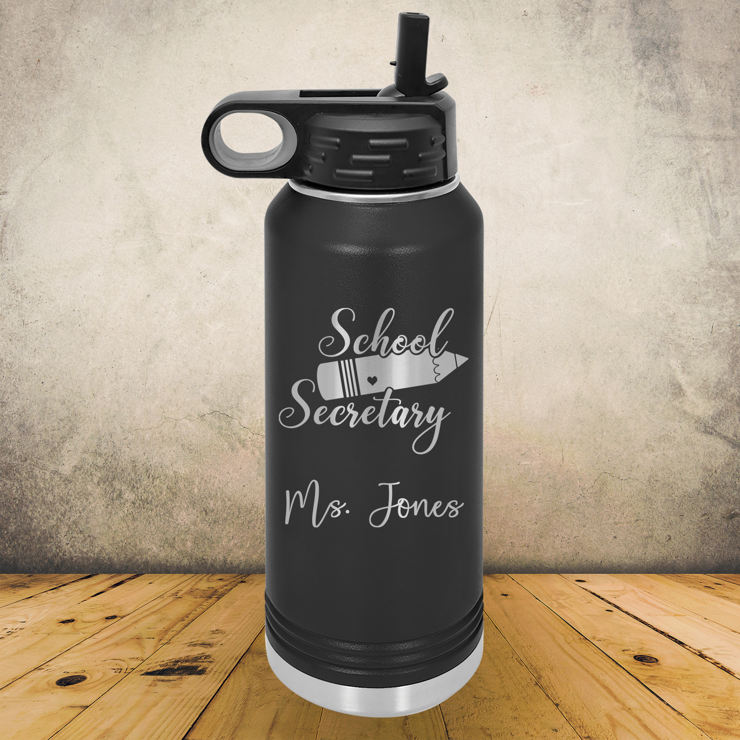 Personalized Laser Engraved Water Bottle 20/32oz for School Office Clerical, Secretary Appreciation Gift, Administrative Assistant Present, Office Managers, End of School Year Gift