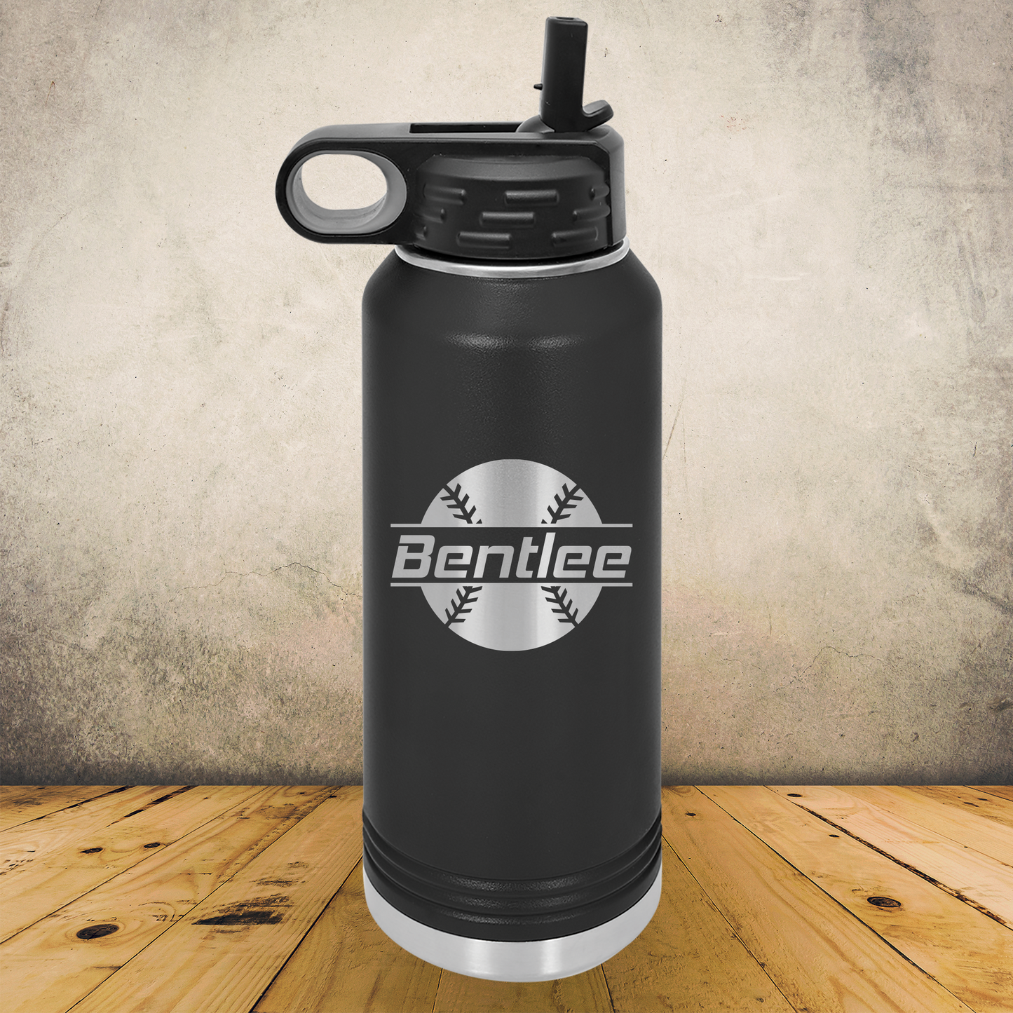 Personalized Baseball Split Monogram Water Bottle - Laser Engraved