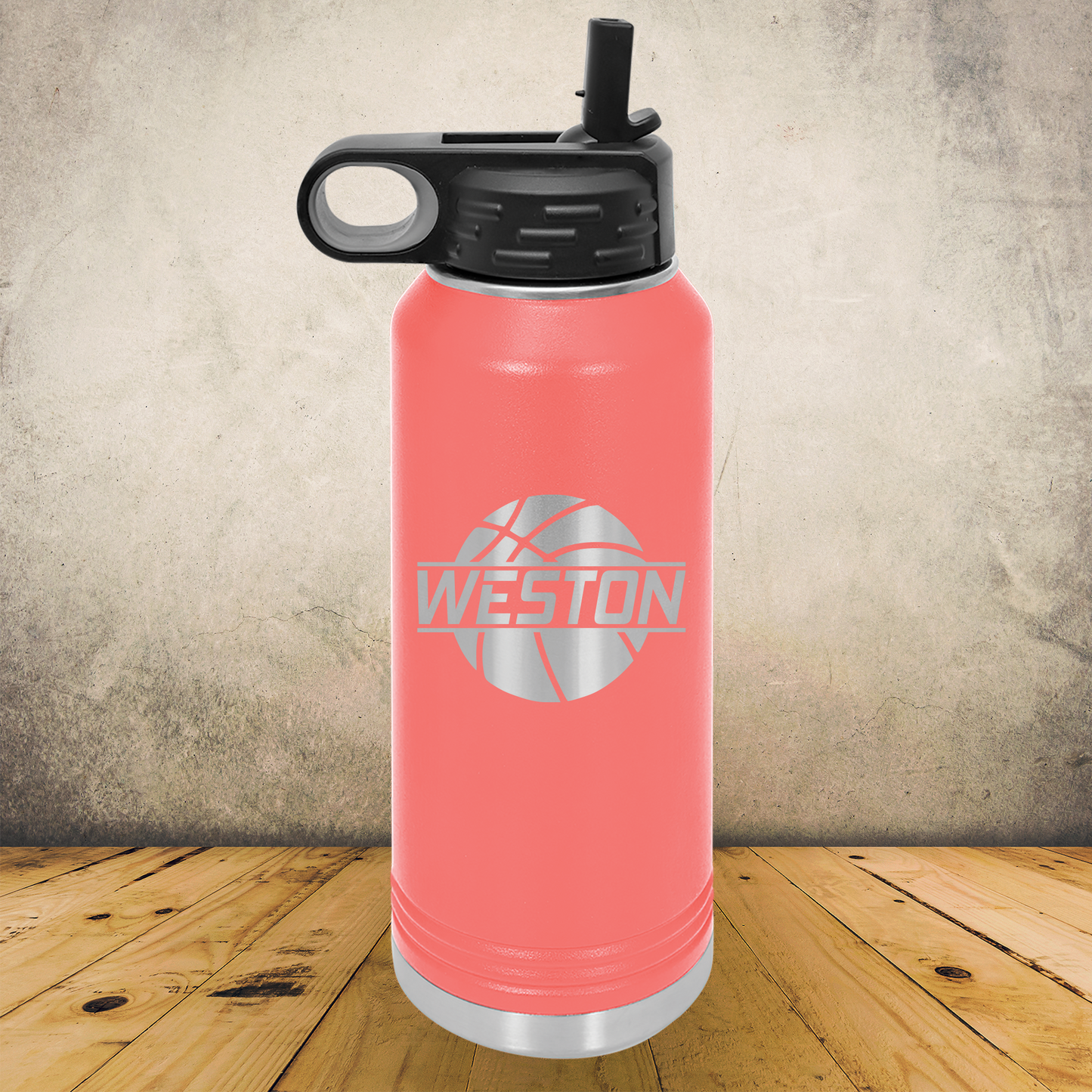 Personalized Basketball Split Monogram Water Bottle - Laser Engraved