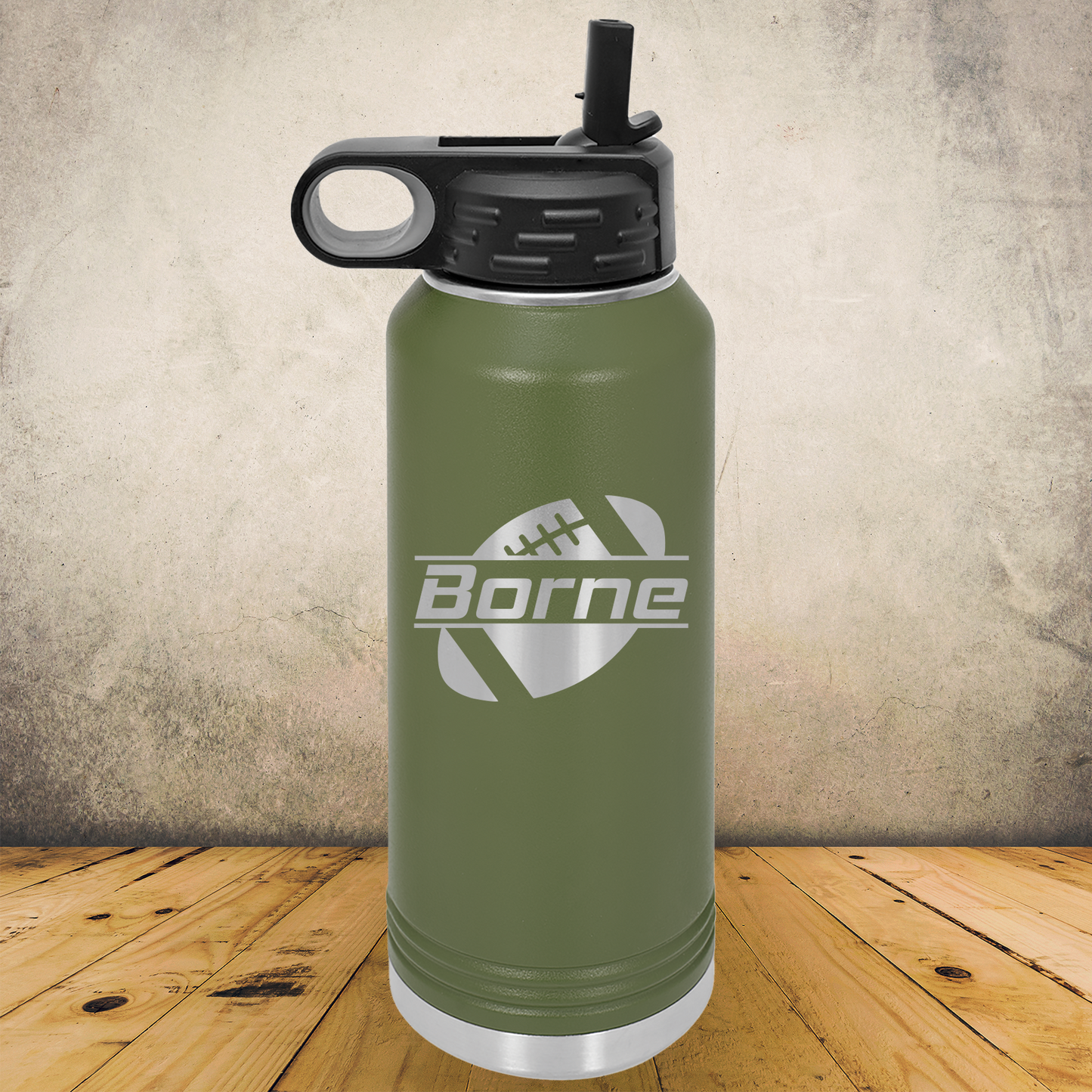 Personalized Football Split Monogram Water Bottle - Laser Engraved