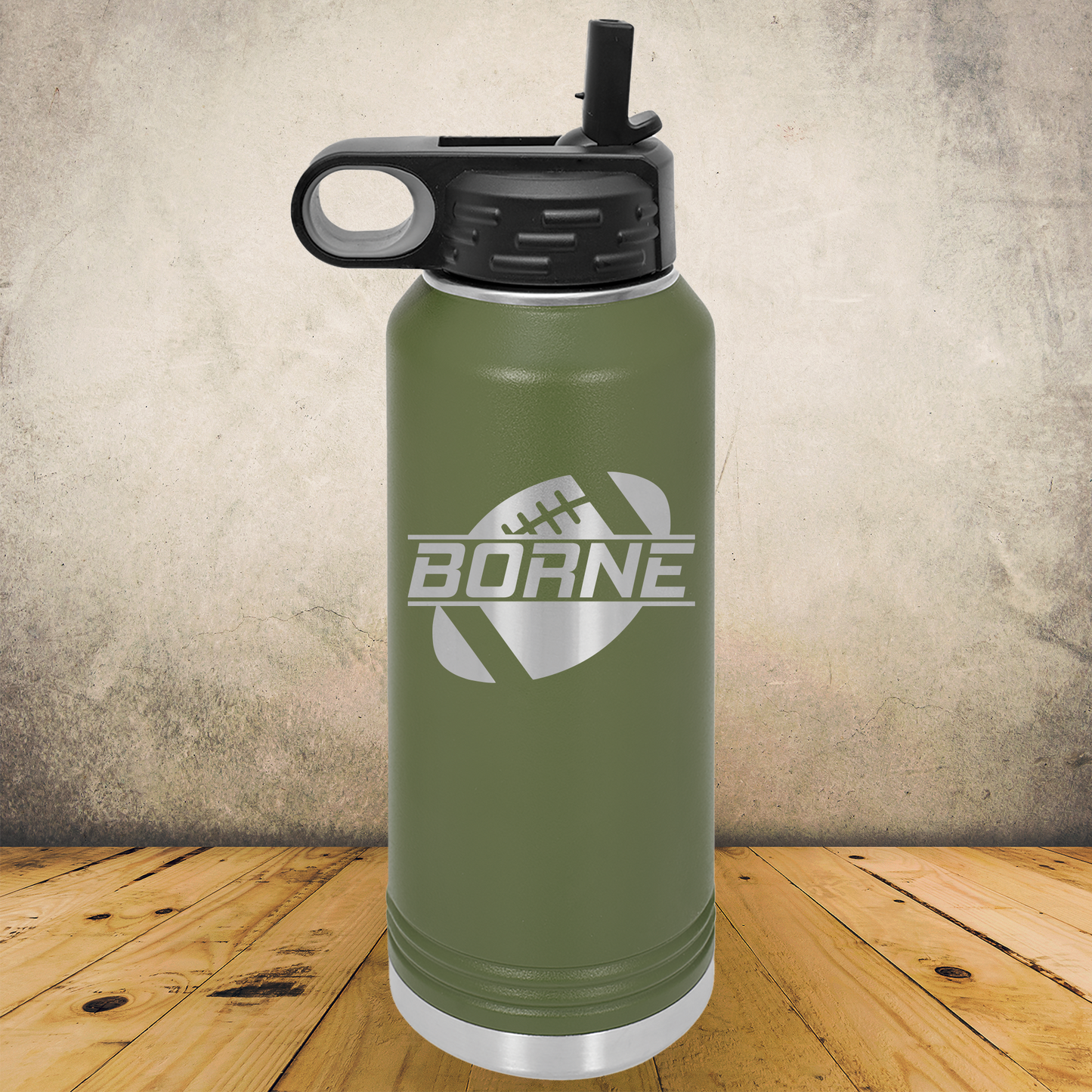 Personalized Football Split Monogram Water Bottle - Laser Engraved