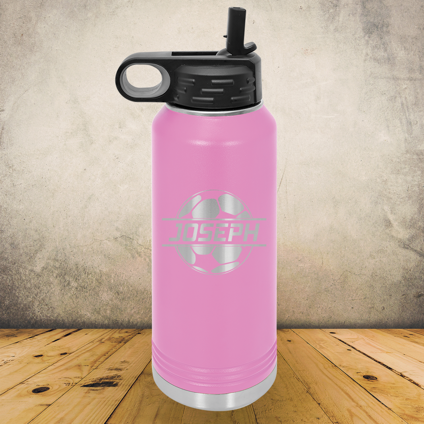 Personalized Soccer Split Monogram Water Bottle - Laser Engraved