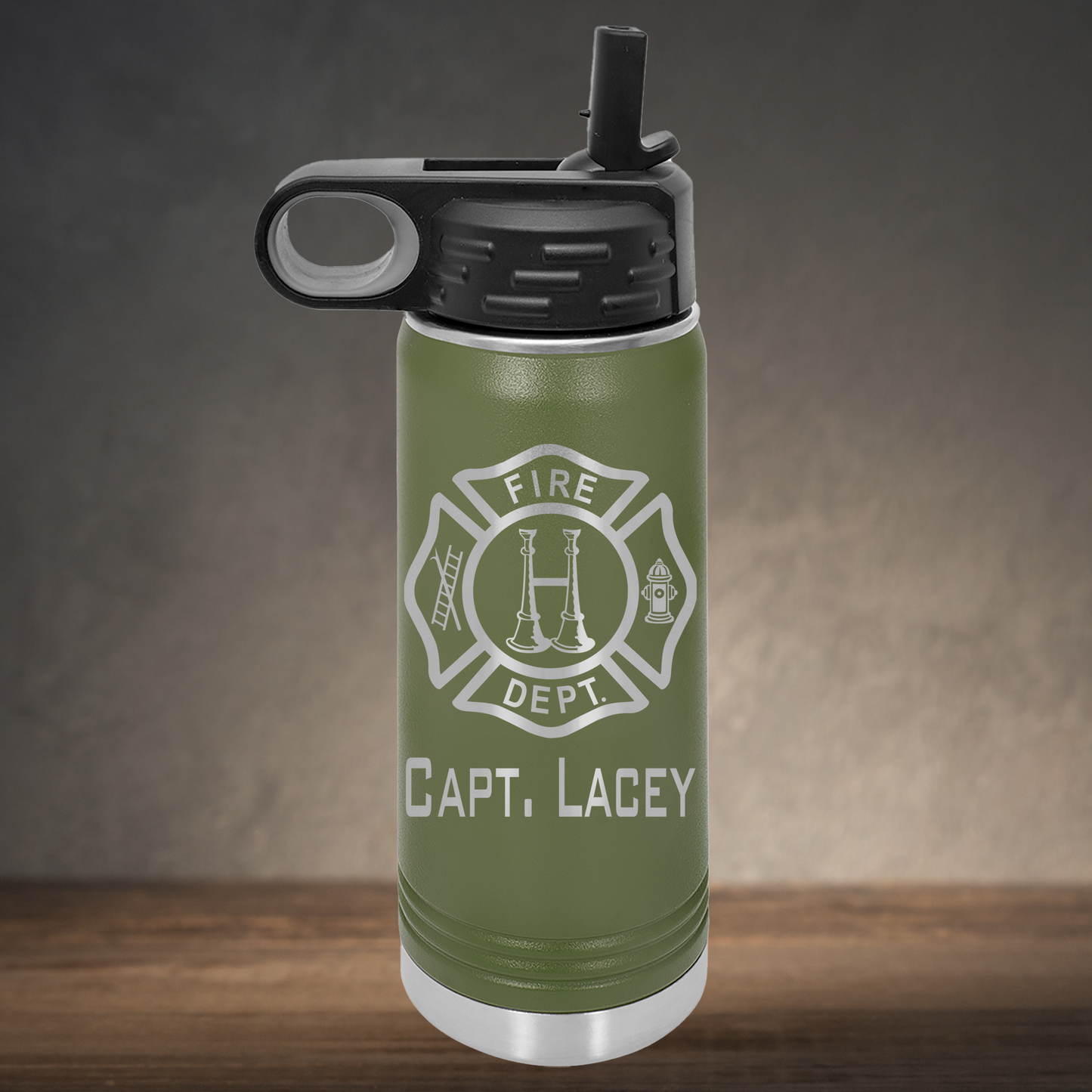 Personalized Firefighter Captain Water Bottle - Laser Engraved