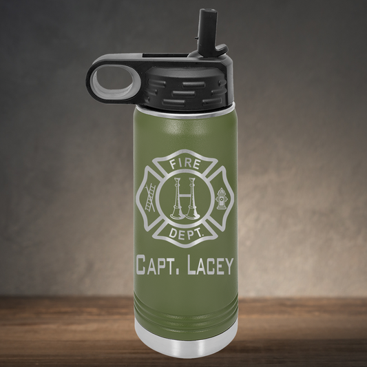 Personalized Firefighter Captain Water Bottle - Laser Engraved