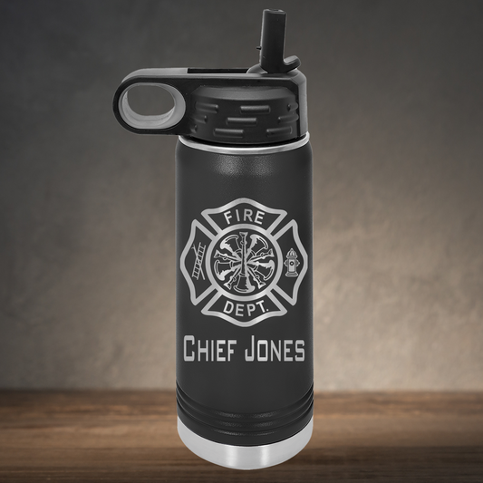 Personalized Firefighter Chief Water Bottle - Laser Engraved