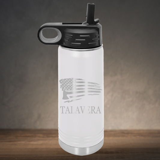 Personalized Firefighter Distressed American Flag Water Bottle - Laser Engraved