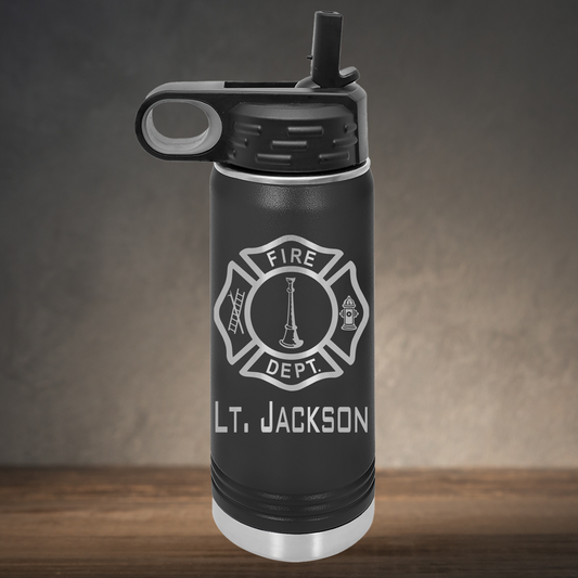 Personalized Firefighter Lieutenant Water Bottle - Laser Engraved