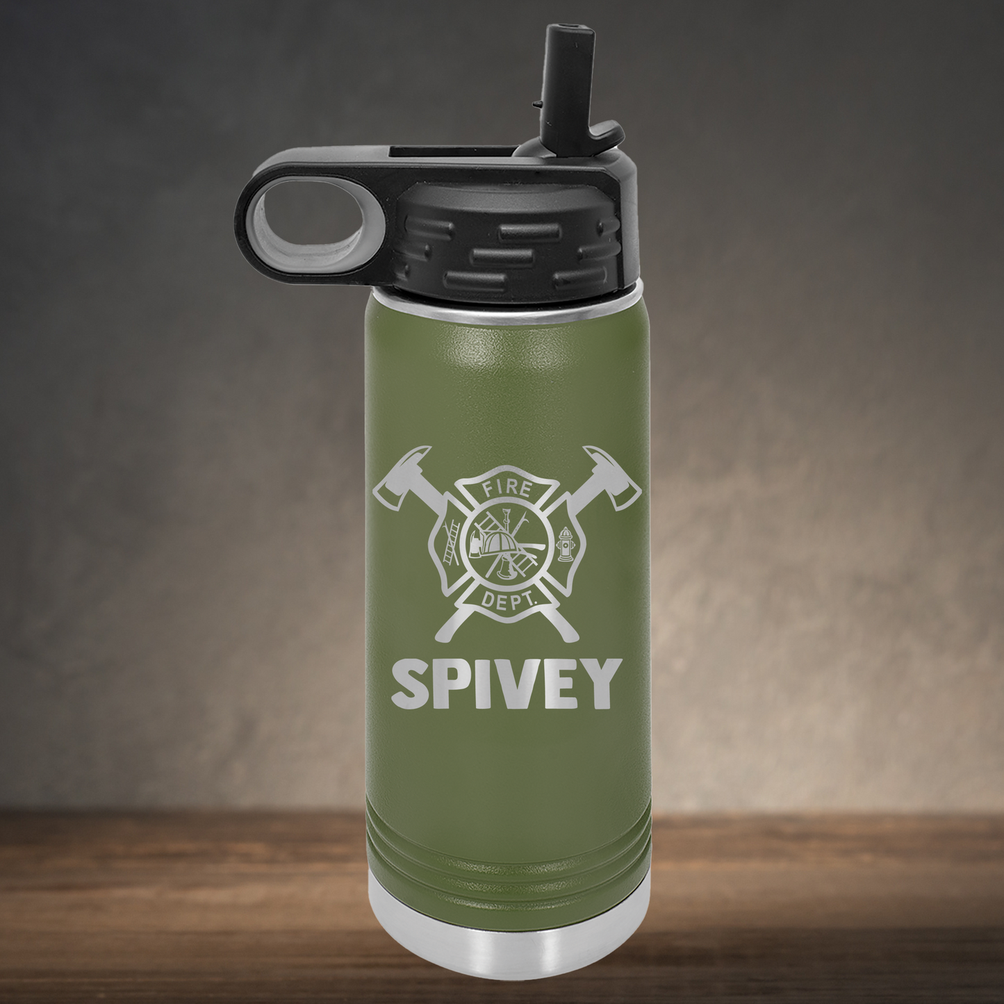 Personalized Firefighter Emblem Water Bottle - Laser Engraved