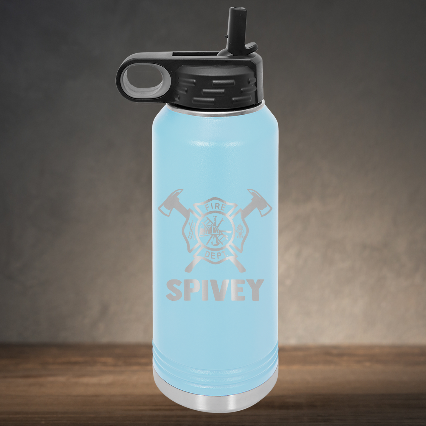 Personalized Firefighter Emblem Water Bottle - Laser Engraved