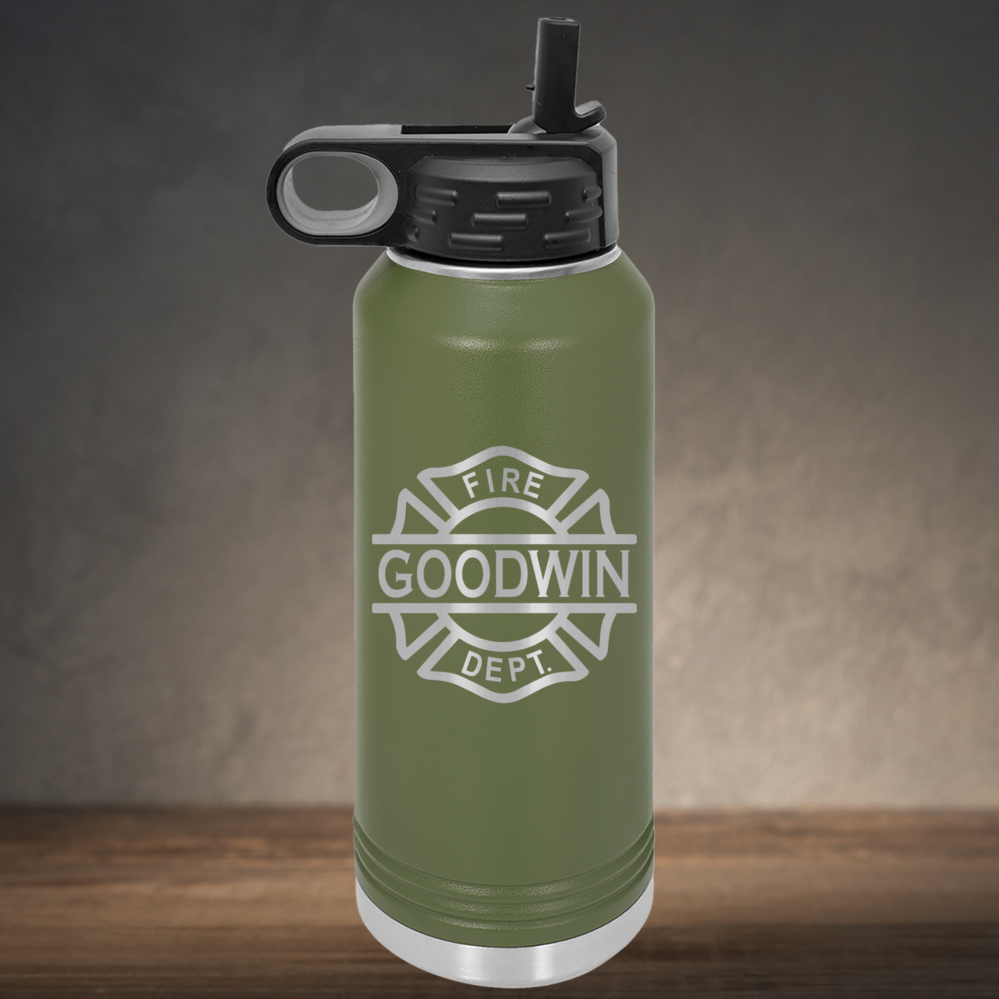 Personalized Firefighter Monogram Water Bottle - Laser Engraved