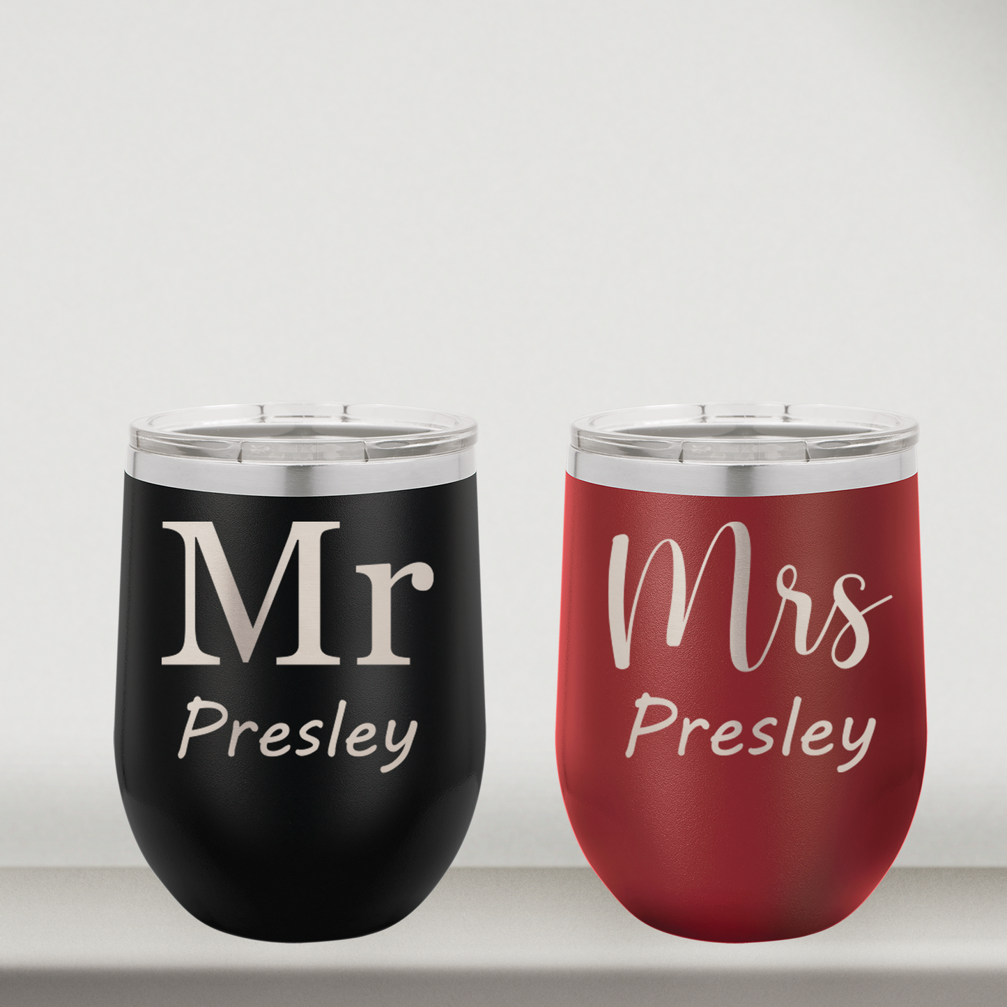 Personalized Husband and Wife Wine Tumblers Set of 2 For Mr and Mrs, Couples, Custom 12oz Cups, Laser Engraved Stainless Steel (Copy) (Copy)