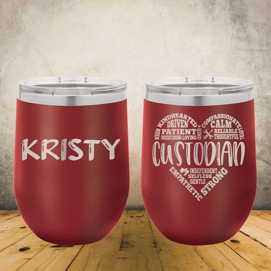 Personalized Laser Engraved Wine Tumbler for Janitor Appreciation, School Custodian, End of the School Year Thank You Gift