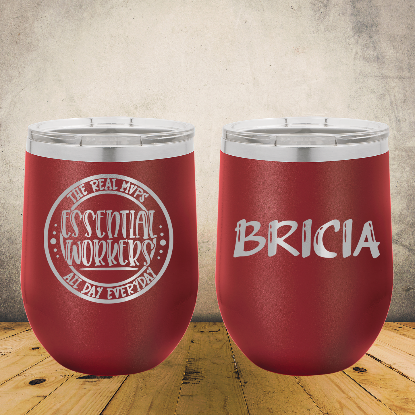 Personalized Essential Worker Wine Tumbler 12oz Custom Laser Engraved Cup