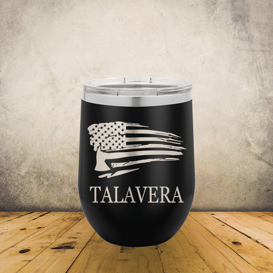 Personalized Laser Engraved Wine Tumbler 12oz for Firefighter Distressed American Flag with Axe